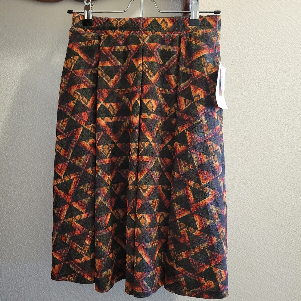 LuLaRoe Geometric Patterned Skirt Multicolor XS Midi NWT A-line Pleated
